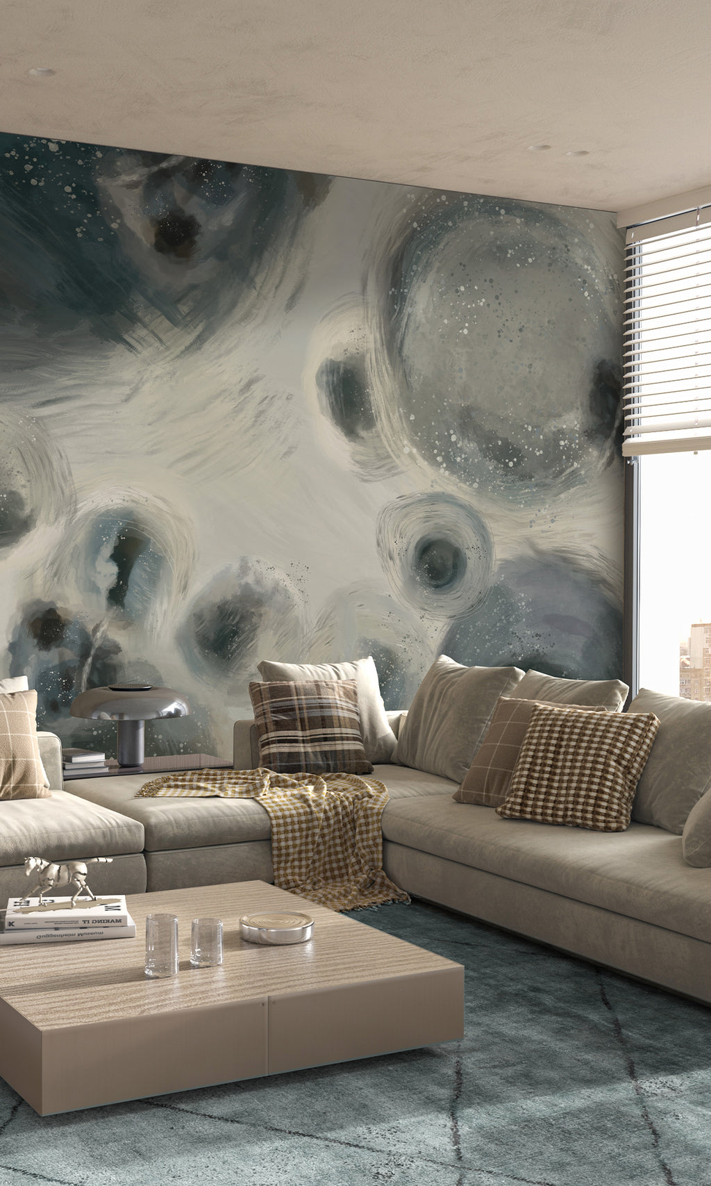 Thuraya Nebula Gray Bubbles Wall Navy Blue MA1319-TN - Sample