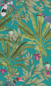 Origin Paradise Petrol Blue and Jungle Green Tropical Jungle Leaves 139233