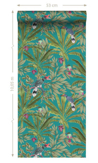 Origin Paradise Petrol Blue and Jungle Green Tropical Jungle Leaves 139233