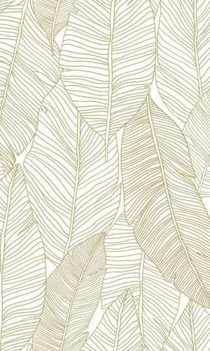 Origin Jungle Fever White and Gold Pen Drawn Leaves 139125