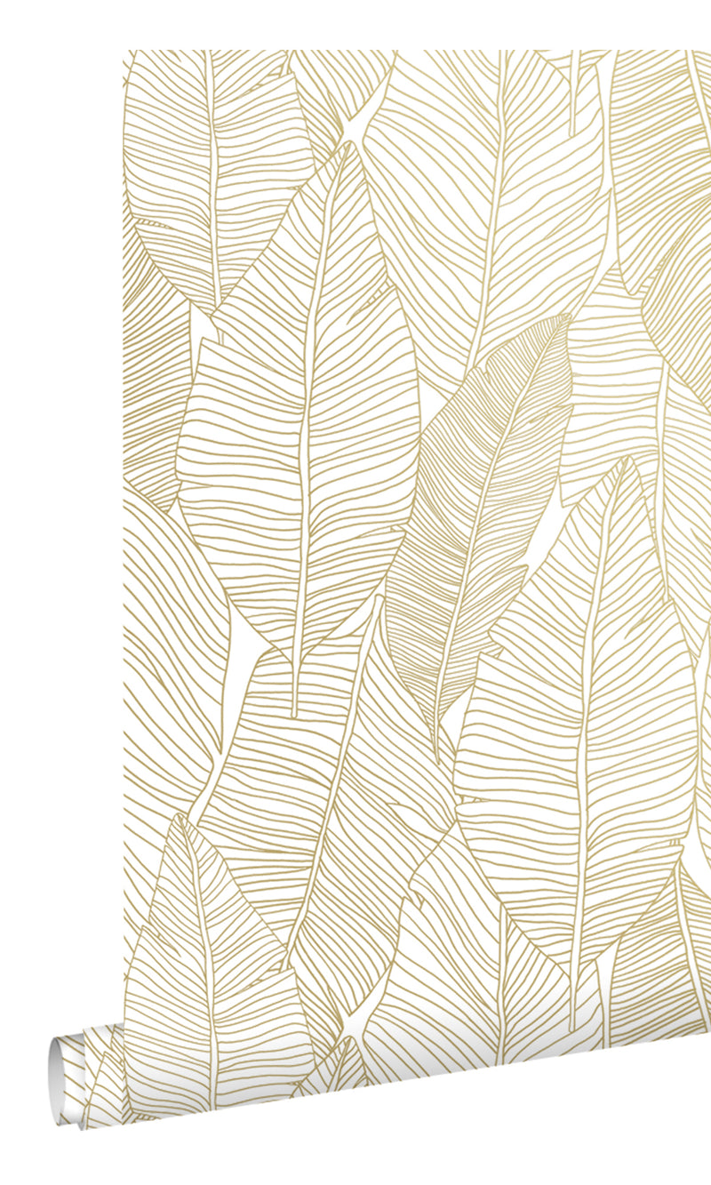 Origin Jungle Fever White and Gold Pen Drawn Leaves 139125