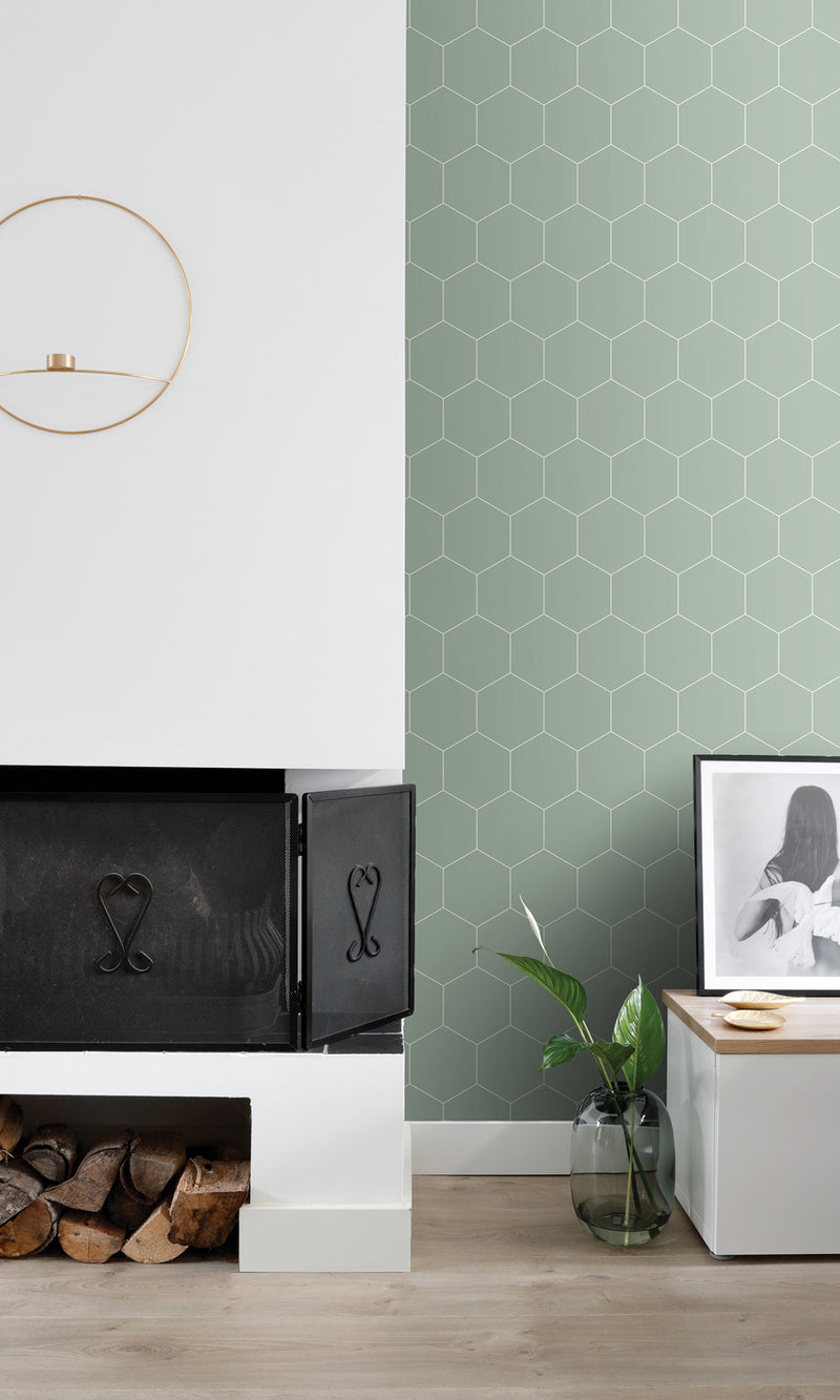 Origin Grayish Green and White Art Deco Honeycomb 139227