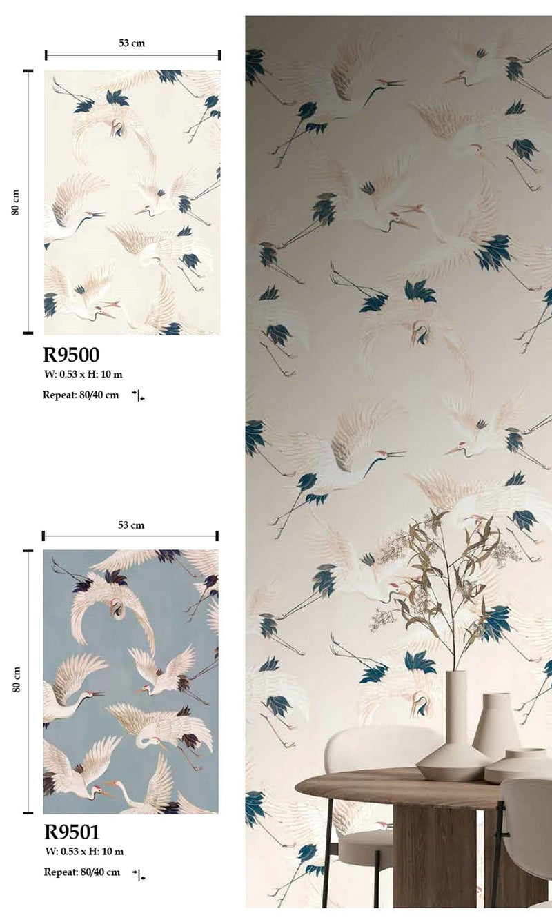 Designer Walls Light Blue Fog Cranes DW2019