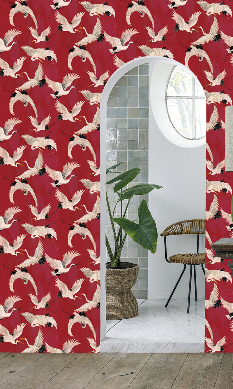 Designer Walls Burgundy Cranes DW2021