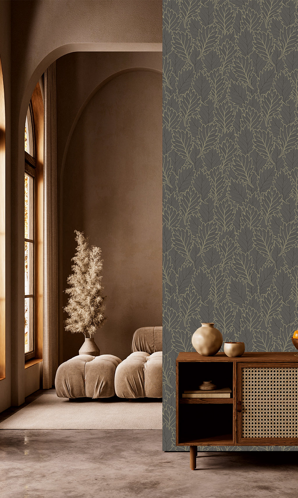 Antibes Quercus Leaves Merlin Grey & Deep Walnut AN28263