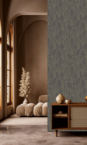 Antibes Quercus Leaves Merlin Grey & Deep Walnut AN28263