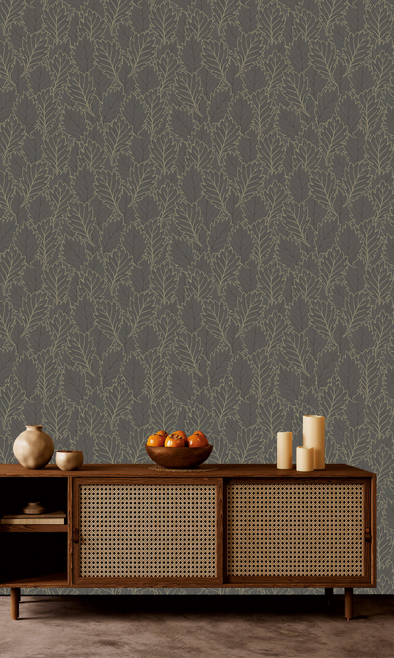 Antibes Quercus Leaves Merlin Grey & Deep Walnut AN28263