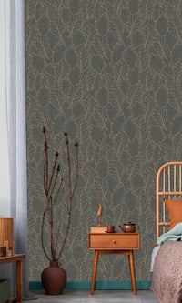 Antibes Quercus Leaves Merlin Grey & Deep Walnut AN28263