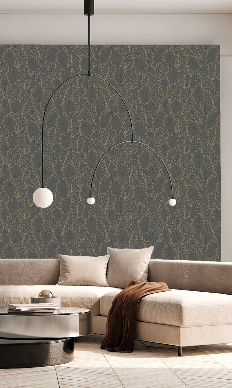 Antibes Quercus Leaves Merlin Grey & Deep Walnut AN28263
