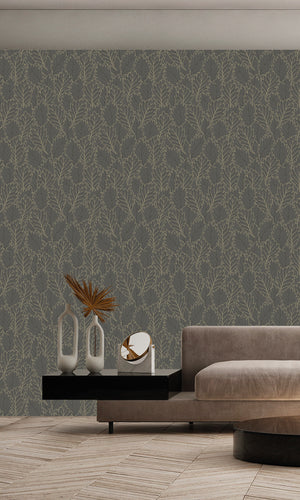 Antibes Quercus Leaves Merlin Grey & Deep Walnut AN28263