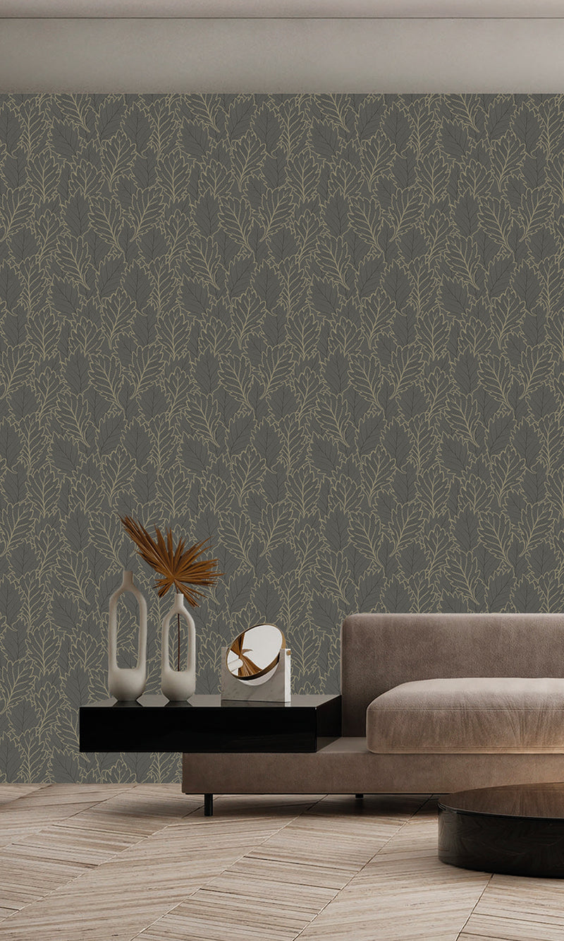 Antibes Quercus Leaves Merlin Grey & Deep Walnut AN28263
