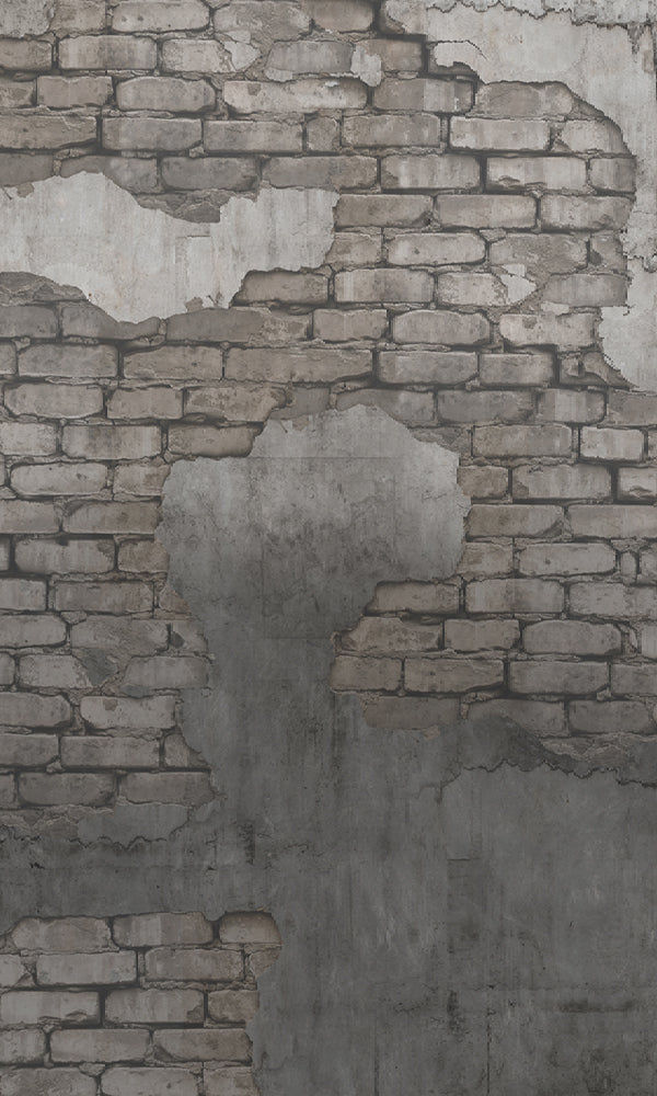Vanilla Lime Brick Through Concrete Wallpaper 014246
