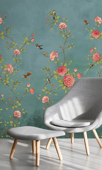 vintage floral chinoiserie wallpaper mural