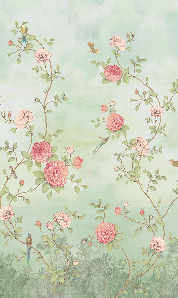 vintage floral chinoiserie mural