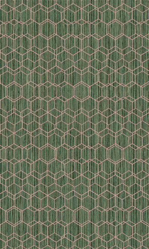 Dimension Green & Pink Geometric Overlaid Faux Grasscloth 219621