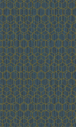 Dimension Royal Blue & Gold Geometric Overlaid Faux Grasscloth 219623