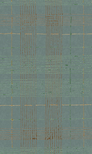 Casual Metallic Green & Gold Irregular Plaid Stripes 30437