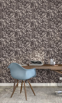 metallic floral home office wallpaper