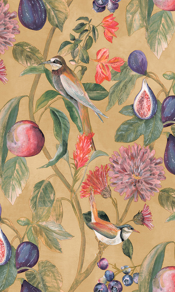 birds vines floral wallpaper