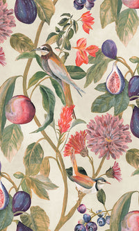 birds vines floral wallpaper