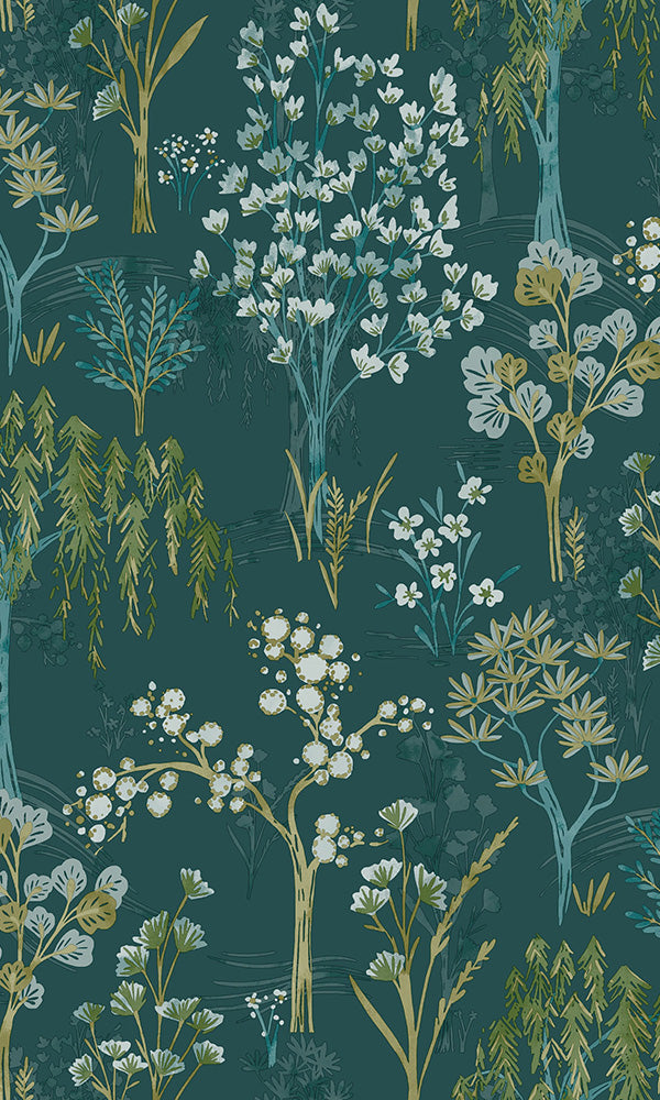 Beaumont Wallpaper in Olive and Sage Green on Classic Navy – Lucie Annabel