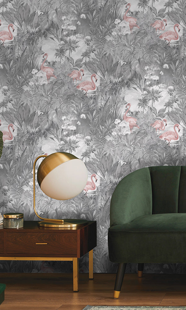 tropical flamingos living room wallpaper canada