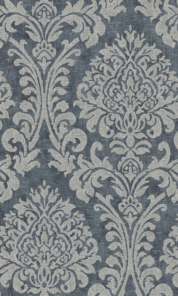 Nomad Blue Grey & Silver Chenille Weave Damask - All-over A50101