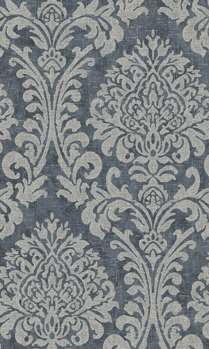 Nomad Blue Grey & Silver Chenille Weave Damask - All-over A50101