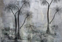vintage tropical trees on concrete wallpaper