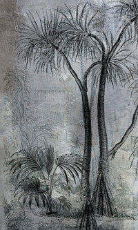 vintage tropical trees on concrete wallpaper