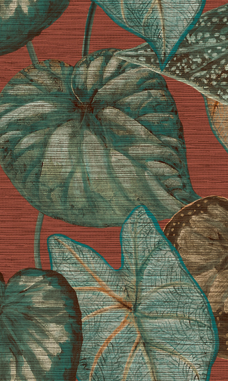 Tahiti Rust & Green Tropical Leaves Wallpaper TA25053