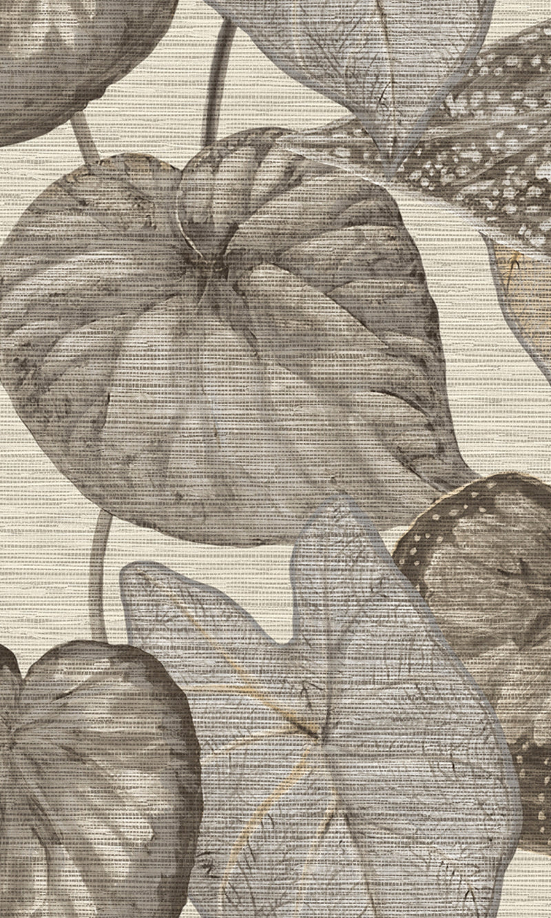 Tahiti White & Grey Tropical Leaves Wallpaper TA25050