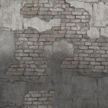 Vanilla Lime Brick Through Concrete Wallpaper 014246